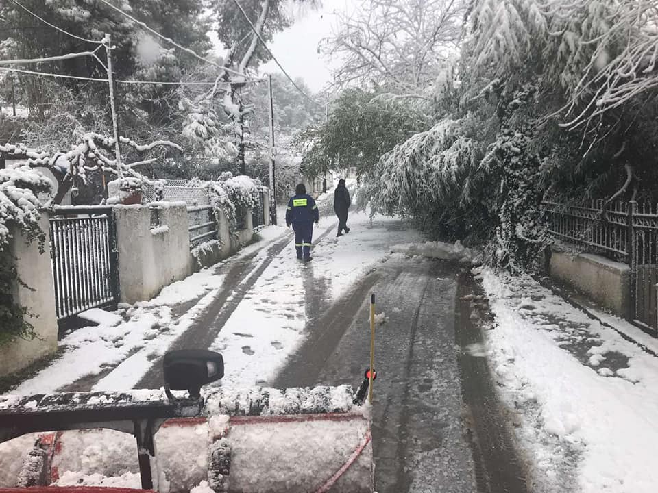 Αποχιονισμοί και παροχή βοηθείας σε περιοχές του Ωρωπού