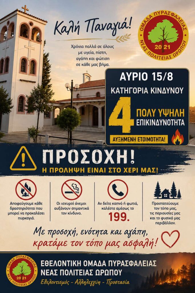 15 Αυγούστου — Κατηγορία Κινδύνου 4